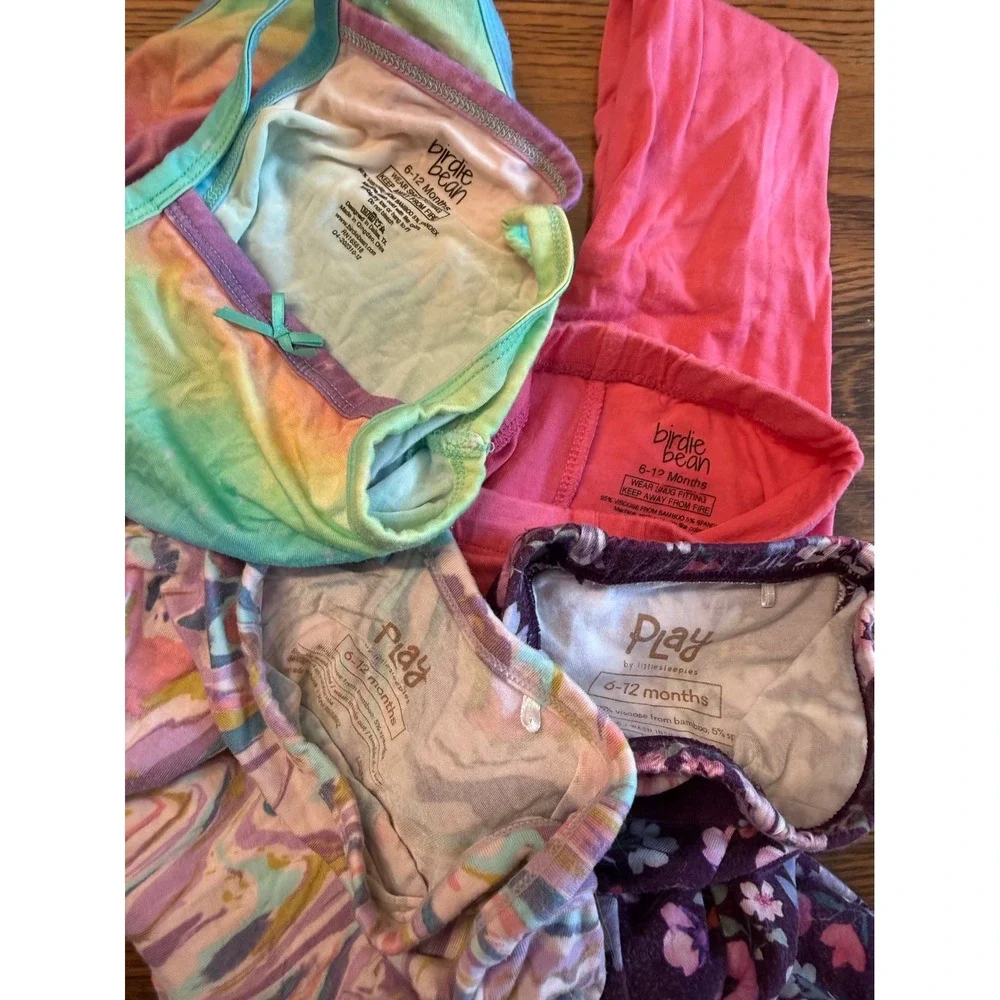Birdie Bean Little Sleepies Bamboo Bundle Baby Girls 6-12M Multicolor Bodysuits